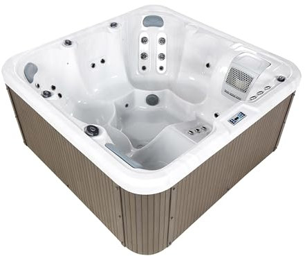 Bañera de hidromasaje SPA Exterior de 6 plazas Efecto mármol acrílico con calefacción LED Blanco Calima