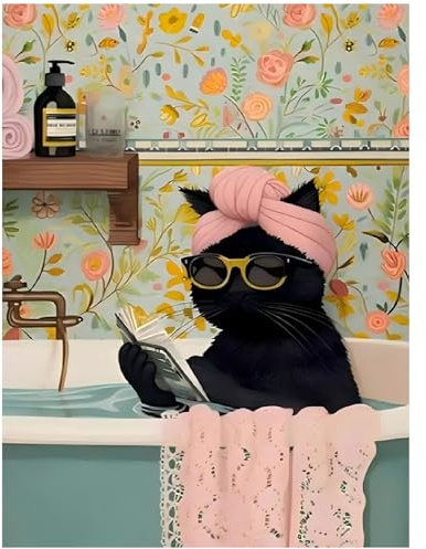 Chat Peinture Numero Adulte, Chat de baignoire Coloriage Par Numero Adulte, Toile Peinture Pour la Décoration de la Maison 40x50cm