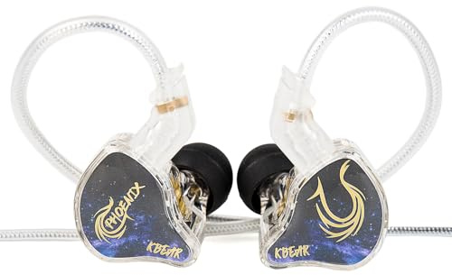 KBEAR Phoenix IEM Gaming, Ècouteurs Filaire Jack DD 10mm avec Double Aimant et Diaphragme en PET, Ecouteur Gaming PS5 Réduction du Bruit, Oreillette Filaire Graves Puissants, Ecouteur Avec Fil