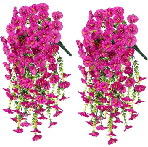 Kunstblume Hängend Petunien Seidenblumen Kunstpflanze Künstliche Pflanzen Hängend Kunstpflanzen Wetterfest Kunstblumen Balkon Hängepflanzen Hängepflanze Künstlich Blumen Balkonpflanzen--Roter Lotus