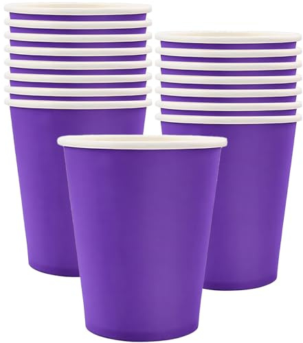 MOMAHUA 16 tazas de fiesta, taza de papel púrpura para cumpleaños, tazas de cumpleaños de 9 oz/250 ml de color sólido, vajilla para decoración de mesa, suministros temáticos para boda, picnic, fiesta