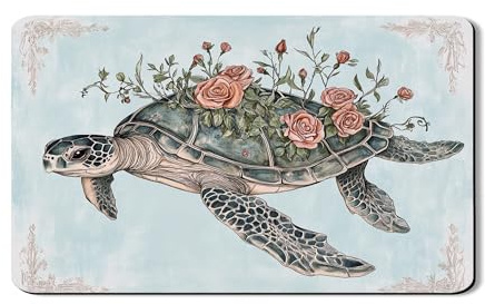Turtle Dish Drying Mats For Kitchen Counter, Vintage Floral Absorbent Rubber Dish Drainer Rack Mat, Spring PU Leather Drying Pad For Kitchen Counter Coffee Bar Protector 12x20 Inch