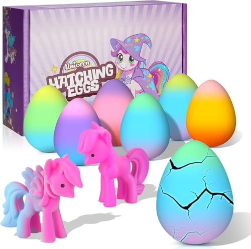 YUPDFGB Unicornio Eclosionando Huevos Arcoíris, Unicornios Que Eclosionan, Pack de 6 Juguetes para Niños y Niñas,Caja Sorpresa para Eclosión Mágica Regalos para Cumpleaños