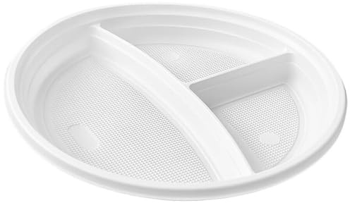 1000 x Menüteller 3-geteilt Mehrweg Plastikteller Ø 22 cm Wiederverwendbar