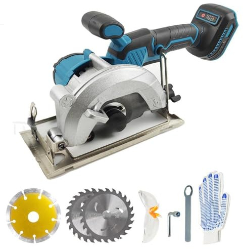 Mini sega circolare a batteria per Makita 18 V, senza spazzole con 3 lame, occhiali di protezione, guanti e 2 chiavi, taglio obliquo 0-45° per piastrelle, legno e plastica (senza batteria)