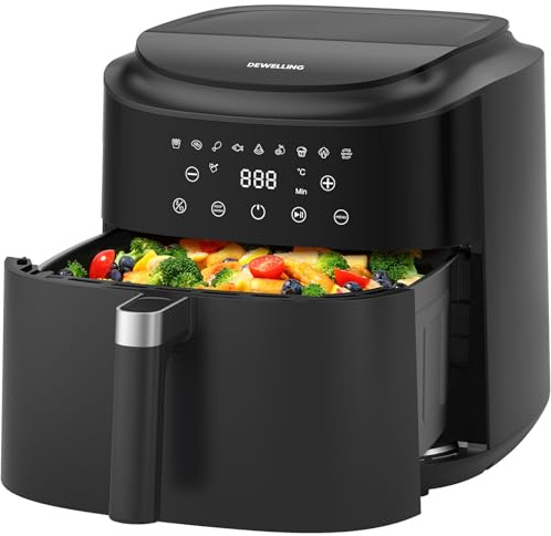 Dewelling Air Fryer XXL 9L – 2350W Friteuse à air pour une cuisson rapide, 9 programmes, écran LED et fonction maintien au chaud, friteuse sans huile moderne pour repas familiaux