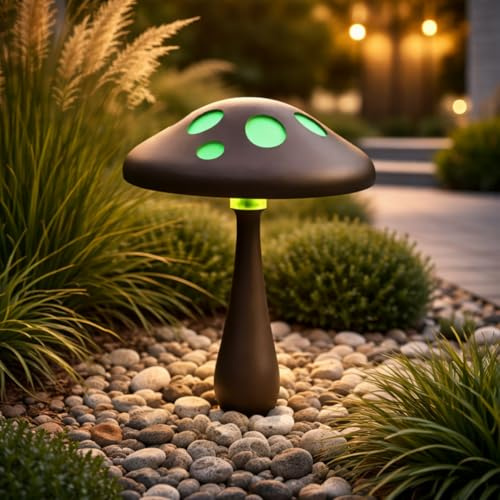 Solar Mushroom Garden Light, Colour Changing LED Toadstool Stake Light, 26cm Outdoor Solar Garden Ornament, Weatherproof Pathway Light, No Cables
