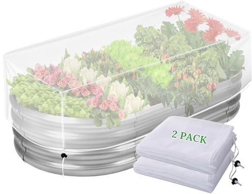 2 Pack Insect Netting Mesh, Garden Netting for Raised Beds, Fine Garden Netting with Drawstring, Butterfly & Bird Protection, Bird Barrier Netting for Flowers Vegetables Fruits Crops Greenhouse