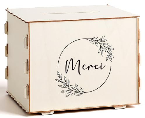 Namalu Geburtstagsurne Sparschwein Hollow Star Festliche Dekoration Geschenkkartenbox Klassischer Holzjackpot für Briefe Umschläge Geld(Merci, Eucalyptus)
