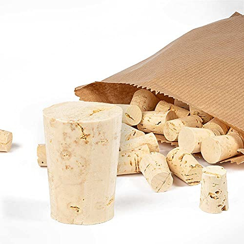 Tuuters Natur-Korken Spitzkorken 25 Stück (25 x Ø 21/17mm) zum Verschließen | Korken für Reagenzgläser, Flaschen, Bastelkorken, Deko, Laborkorken, Medizinkorken, konisch, 2,5cm hoch, Ø 2,1/1,7cm