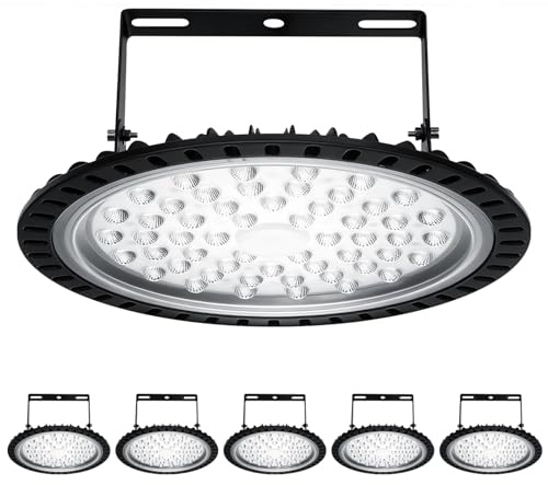 Viugreum 6 PACK UFO LED 200W, Foco LED de Exterior 200W, ​Lámpara de Alta Bahía 20000LM, Blanco Frío 6500K, Lámpara Industrial IP65 Impermeable,Campana Led Industrial para Garaje/Fábrica/Taller