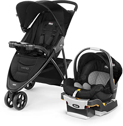 Chicco Viaro Travel System, Viaro Quick-Fold Stroller with KeyFit 30 Infant Car Seat and Base, Black/Black