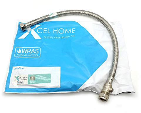 Xcel Home 1 x WRAS Approved 500mm 15mm Compression with Isolation Valve x 1/2 Flexible Pipe Connector | Kitchen Sink/Bathroom Basin Stainless Steel Braided Flexi Connectors