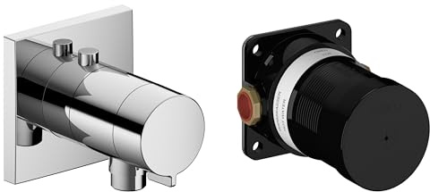 KEUCO IXMO Set de robinetterie thermostatique pour douche encastré avec raccord de flexible, rosace carrée, 59554010022