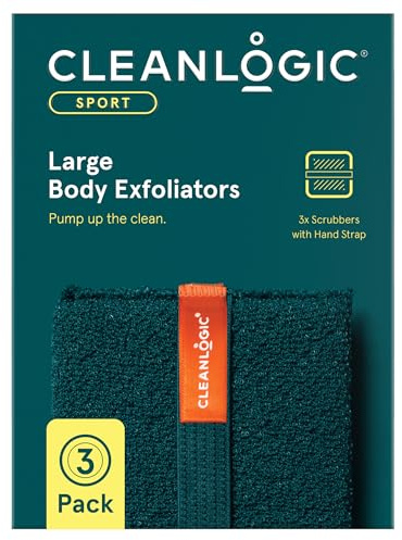Cleanlogic Sport Exfoliating Body Scrubber, Large Exfoliator Tool for Athletes, Daily Skincare Routine for Smooth Clean Skin, 3 Count Value Pack