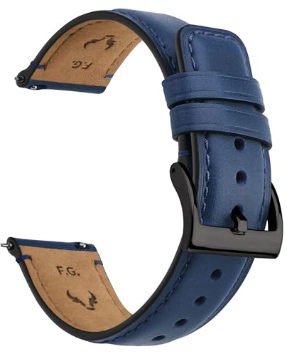 Fullmosa Correa de reloj de piel vintage, correa de repuesto de 22 mm, 20 mm, 24 mm, 19 mm, 18 mm, accesorio para reloj inteligente y relojes universales, Dark Blue+Smoke Grey Hardware, 20mm, Clásico