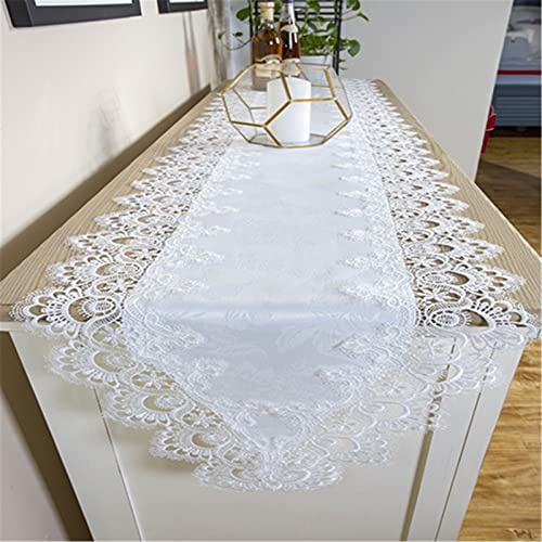 EXQULEG Tischdecke Makramee Tischläufer Boho Weiße Hochzeit Spitze Tischdecken Handmade Aushöhlen Makramee Stickerei Böhmen Tischläufer Dekor (40x220cm)