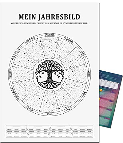 Mein Jahresbild by Presentou | Gestalte dein Jahr als individuelles Bild | inklusive psychologischer Auswertung | Kalender tägliche Stimmungslage| Spirituelles Motiv (Lebensbaum A2 (42x59,4cm))