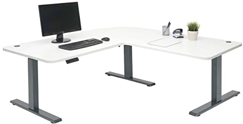 Mendler Eck-Schreibtisch HWC-D40 178x178cm - weiß, anthrazit-grau | Computertisch, elektrisch höhenverstellbar 84kg, MVG