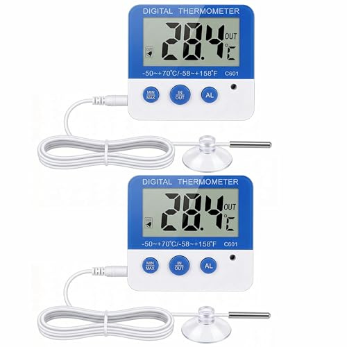 2Pcs Fridge Freezer Thermometer Max/Min Memory LXSZRPH High & Low Temperature Alarms Settings with LED Indicator Digital Refrigeration Thermometer with Magnetic,Stander (2)
