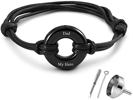 JSDDE Personalisiert Urne Armband mit Textgravur einstellbar Lederarmband Memorial Asche Armband Andenken Medaillon für Frauen Männe, mit Trichter füllen Kit