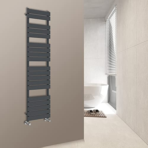 Warmehaus Flat Panel Anthracite Bathroom Heated Towel Rail 1800x450mm | Bathroom Kitchen Ladder Radiator Warmer, Wall Mounted