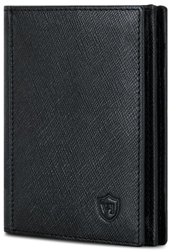 VON HEESEN® Leder Geldbörse mit Münzfach & RFID Schutz Herren & Damen - Echtleder Geldbeutel für Männer & Frauen - Portemonnaie Brieftasche Wallet Portmonee (Saffiano Schwarz)
