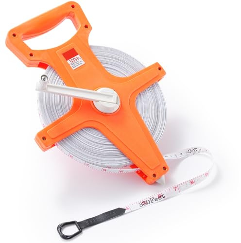 Open Reel Tape Measure, 100m/330ft Extra Long Standard & Metric Industrial Measuring Tape, Dual Sided Measuring Wheel for Yard, Field, Carpentry, Construction (330ft)