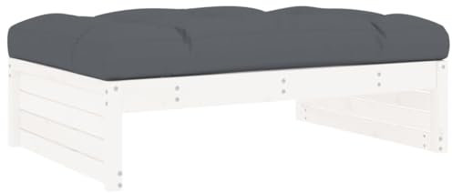 vidaXL Gartenhocker, Sitzhocker mit Kissen Latten-Design, Modular Holz Hocker für Garten Terrasse, Fußhocker Gartenmöbel, Weiß Massivholz Kiefer