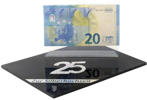 DIY Geldgeschenk Silberhochzeit – Acryl Kunstwerk zum Selberbasteln als Unikat – Geldgeschenk-Verpackung mit Fotorahmen 13×9 cm – Geschenk 25 Jahre (Silberne Hochzeit 02)