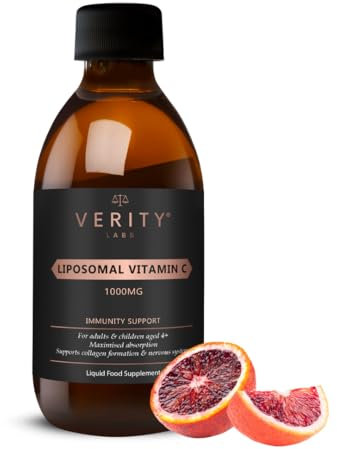 VERITY LABS Liposomal Vitamin C for Adults & Kids | High Strength Liposomal VIT C Immunity Support Supplement Liquid 1000mg | Maximum Absorption, Blood Orange Flavour, Vegan