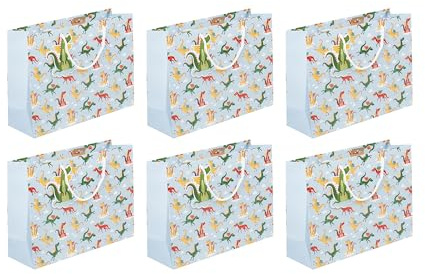 Clairefontaine 32475-6Cpack - Packung 6 Geschenktasche - Tüte Excellia, Format Shopping (37,3x11,8x27,5 cm), 210g, geeignet für voluminöse Geschenke, Drachen Blau, 6 Stück