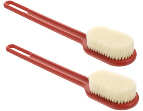 Rote Nylonbürste mit Langem Griff für Körpermassage | Kunststoff, Gewellte Nylonborsten, Haushalt, Gründliche Reinigung und Peeling, für 2 Stück