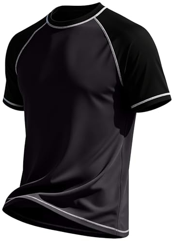 YuKaiChen Herren UV-Schutz Badeshirt Herren Schwimmshirt Schnelltrocknend Atmungsaktiv Sonnenschutz Shirt Rashguard Shirt mit UPF 50+ für Wassersport Größe 2XL Grau Schwarz