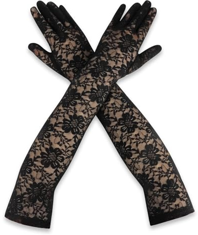 Gant en Dentelle Femme Long Noir Mitaine Réseau Halloween Roses Style Cygne