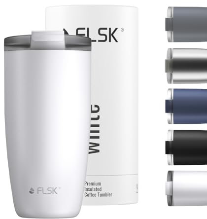 FLSK Tumbler – Premium coffee to go-Becher aus Edelstahl – 100 % auslaufsicher, BPA-frei & doppelwandig – hält 3 h heiß (white, 500 ml)
