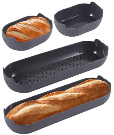 Welhammsae Baguette Bandeja para Hornear, 4 Pcs, Silicona Molde Pan, Molde para Hornear de Barra de Pan Francés Antiadherente, Perforada Francés Pan, 11.7 * 8.2 * 3.5cm, 24.7cm*8.5 * 3.5cm