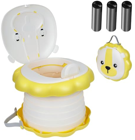 Adorila Reisetöpfchen für Kleinkinder, Reise-Klapptoilette mit Töpfcheneinlagen, tragbarer Töpfchensitz für Auto, Camping, Outdoor, Indoor (Gelb)