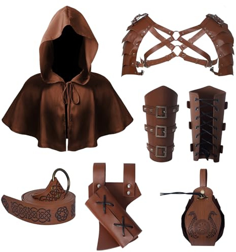 Mittelalter Ritter Zubehör Gürtel Tasche Armschienen Set für Halloween | Retro Ritter Zubehör Set mit Tasche und Armschienen für Mittelalter Märkte, LARP, Cosplay und Halloween Kostüme