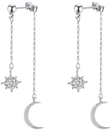 Goiern 925 Sterling Stern und Mond Hänger Ohrringe - Dangle Hoop Drop Cute Set für Frauen