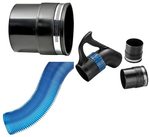ROCKLER Complete Dust Collection Set: 2-Pack 4-Inch Tool Ports with Metal Clamps, Quick Change Floor Sweep, Handle, Extension Wand & 4' Expandable Dust Hose (14' Max Length)
