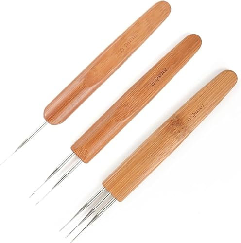3 Stück Dreadlocks Häkelnadeln, Dreadlock Häkelnadel mit Griff aus Bambus, Haarverriegelungswerkzeug für Dreadlocks, Zöpfe und Perücken, Inklusive 1 Haken, 2 Haken, 3 Haken, 0,5 mm