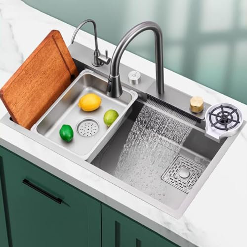 évier de cuisine éviers intégrés de cuisine pour cuisine au-dessus et sous le comptoir pour appartements, ensemble d’évier en cascade avec robinet, évier de lave-vaisselle en acier inoxydabl