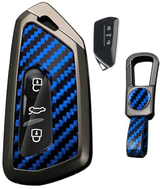 ontto Autoschlüssel Hülle Schlüsselhülle Cover Passt für Skoda Kodiaq Superb 4 B9 Enyaq Coupe Octavia 4 RS VW Golf 8 ID.3 ID.7 2023-2025 Schlüsselgehäuse Schutzhülle Schlüsselanhänger 3 Tasten-Blau
