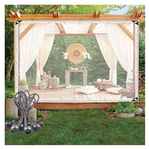 Transparente PVC-Kunststoffplane, 0,35 mm dick, für Camping, Outdoor, transparente Vorhangplane mit transparenten Pavillon-Seitenwänden für Gärten und Gewächshauspflanzen, 2 x 2 m