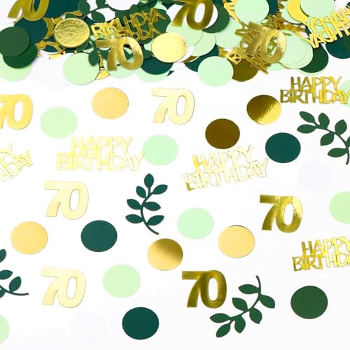 70Geburtstag Deko, Grün Konfetti Set, Rundes Flaches Stück, Laub, Buchstabe, 70 Happy Birthday, für 70Geburtstag