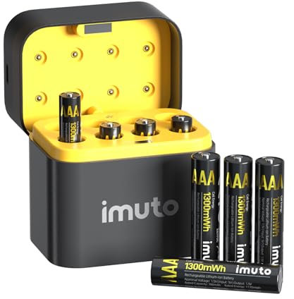 imuto Rechargeable AAA Batteries Lithium 8 Pack with Fast Charger,1300mWh 1.5V Constant Output Triple a Lithium Batteries 2500 Cycles Long Lasting