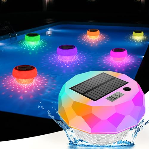 ZWOOS Luce Solare Galleggiante per Piscina con Termometro, Lampada RGB con Telecomando, Impermeabile IP68, Illuminazione per Terra e Laghetto