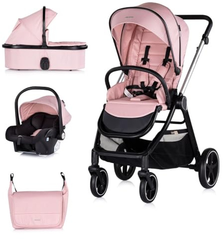 Chipolino Kombikinderwagen 3 in1 Marbella Fußabdeckung Einlage i-Size Babyschale rosa