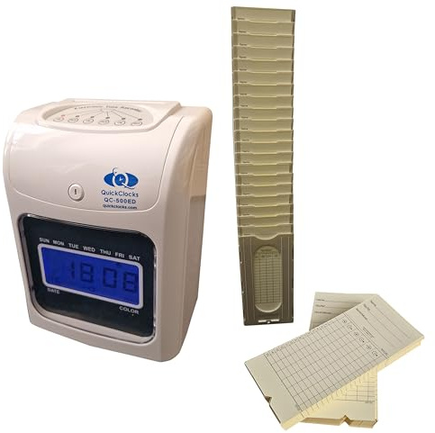 QuickClocks Orologio per timbri QC500ED. Timbracartellini presenze dipendenti - Il pacchetto include carte di timbro e un telaio per le piccole imprese